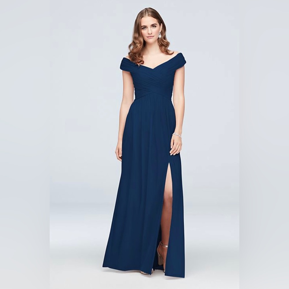 NWT David’s Bridal Crisscross Off-the-Shoulder Mesh Bridesmaid Dress - 8